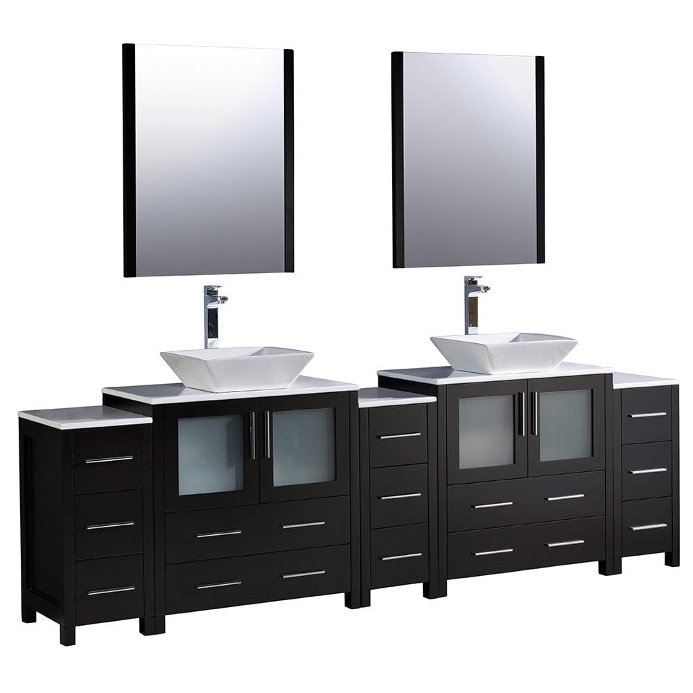 Fresca Torino 96" Espresso Modern Double Sink Bathroom Vanity w/ 3 Side Cabinets & Vessel Sinks