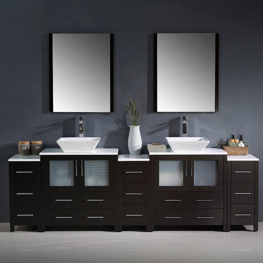 Fresca Torino 96 Espresso Modern Double Sink Bathroom Vanity w/ 3 Side Cabinets & Vessel Sinks