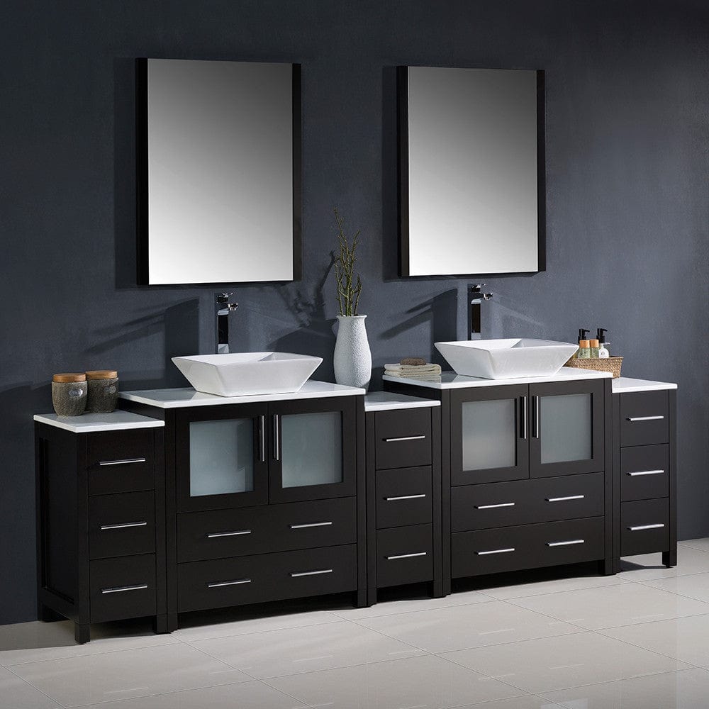 Fresca Torino 96 Espresso Modern Double Sink Bathroom Vanity w/ 3 Side Cabinets & Vessel Sinks