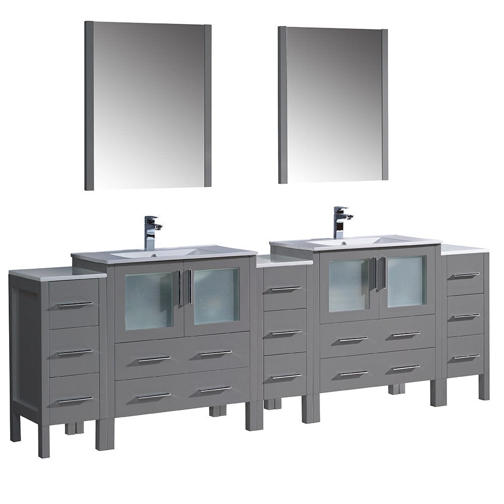 Fresca Torino 96" Gray Modern Double Sink Bathroom Vanity w/ 3 Side Cabinets & Integrated Sinks