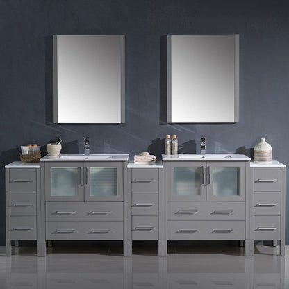 Fresca Torino 96 Gray Modern Double Sink Bathroom Vanity w/ 3 Side Cabinets & Integrated Sinks