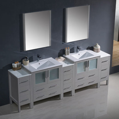 Fresca Torino 96 Gray Modern Double Sink Bathroom Vanity w/ 3 Side Cabinets & Integrated Sinks