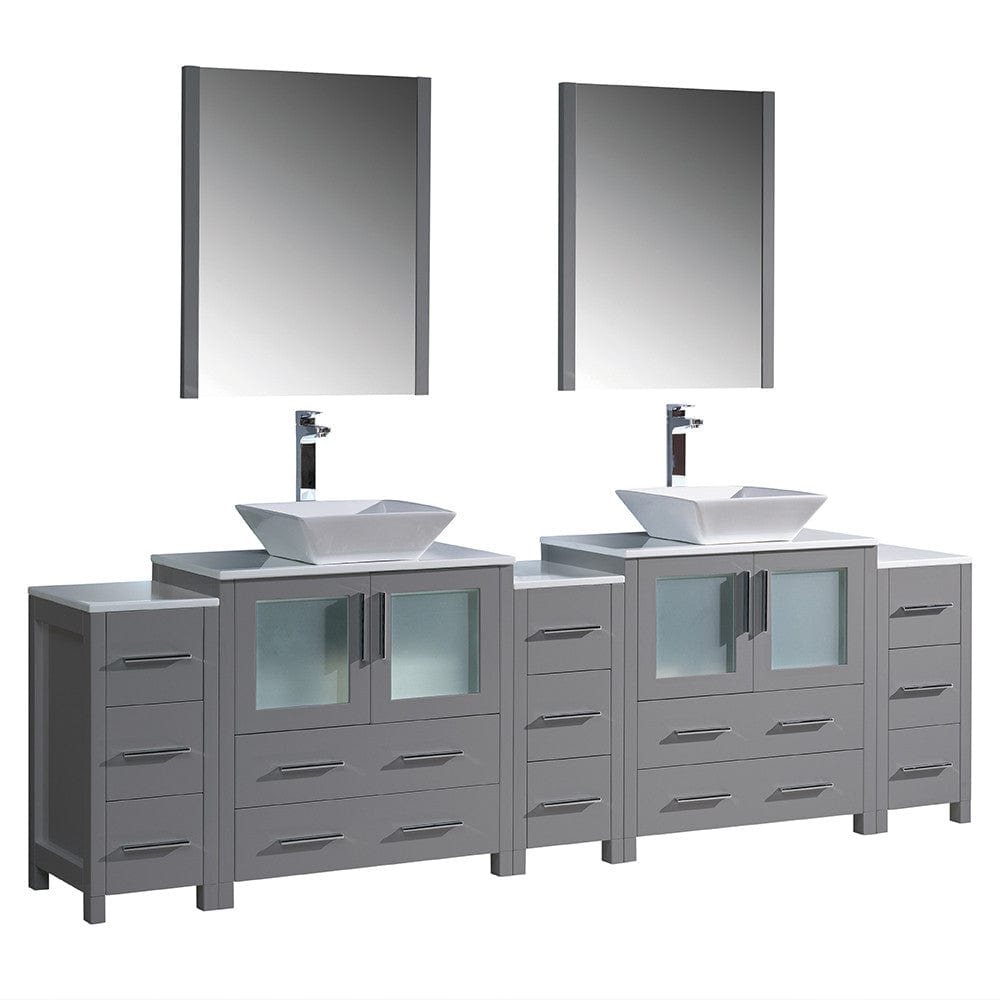 Fresca Torino 96" Gray Modern Double Sink Bathroom Vanity w/ 3 Side Cabinets & Vessel Sinks