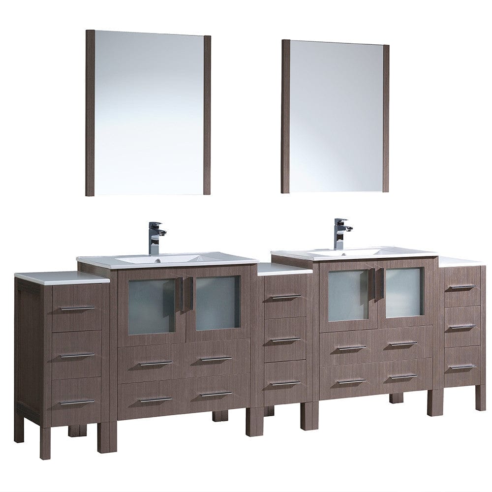Fresca Torino 96" Gray Oak Modern Double Sink Bathroom Vanity w/ 3 Side Cabinets & Integrated Sinks