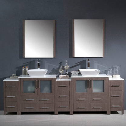 Fresca Torino 96 Gray Oak Modern Double Sink Bathroom Vanity w/ 3 Side Cabinets & Vessel Sinks