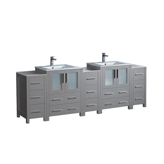 Fresca Torino Gray 84" Free Standing Double Vanity with Ceramic Vanity Top