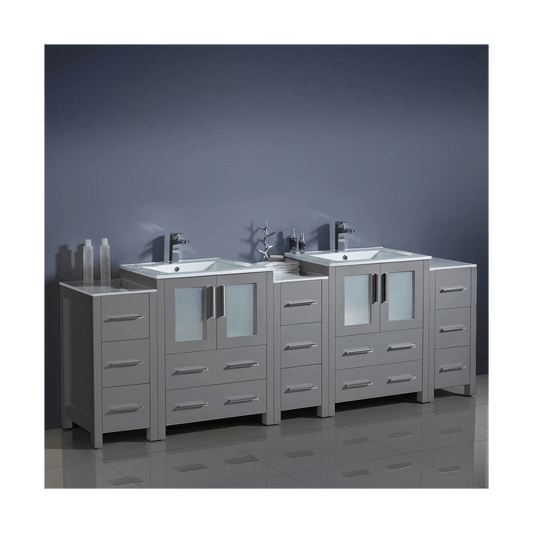 Fresca Torino Gray 84" Free Standing Double Vanity with Ceramic Vanity Top