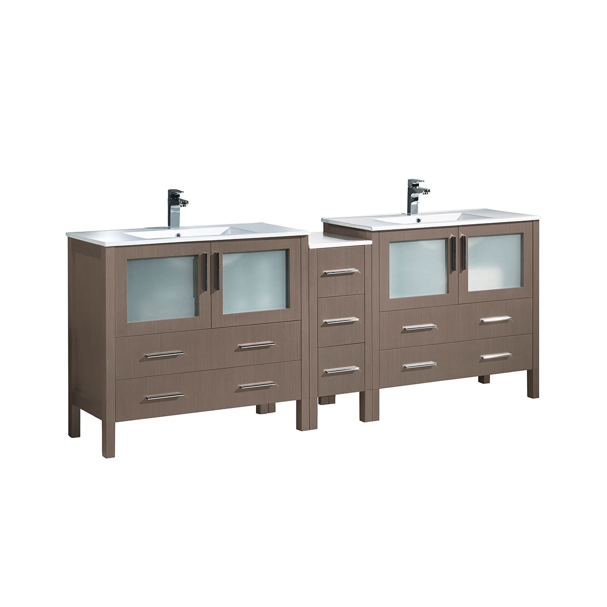 Fresca Torino Gray Oak 83" Free Standing Double Vanity with Ceramic Vanity Top