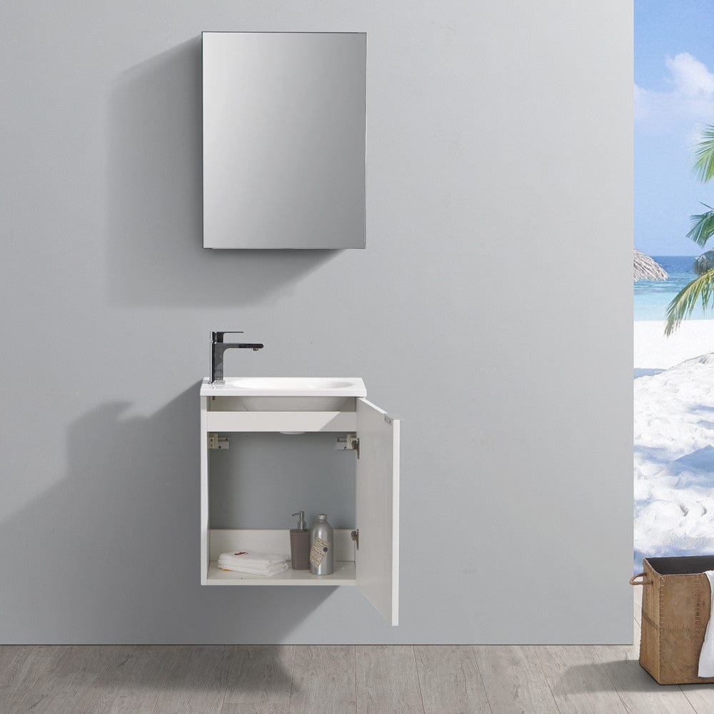 Fresca Valencia 20 Glossy White Wall Hung Modern Bathroom Vanity Set  w/ Medicine Cabinet