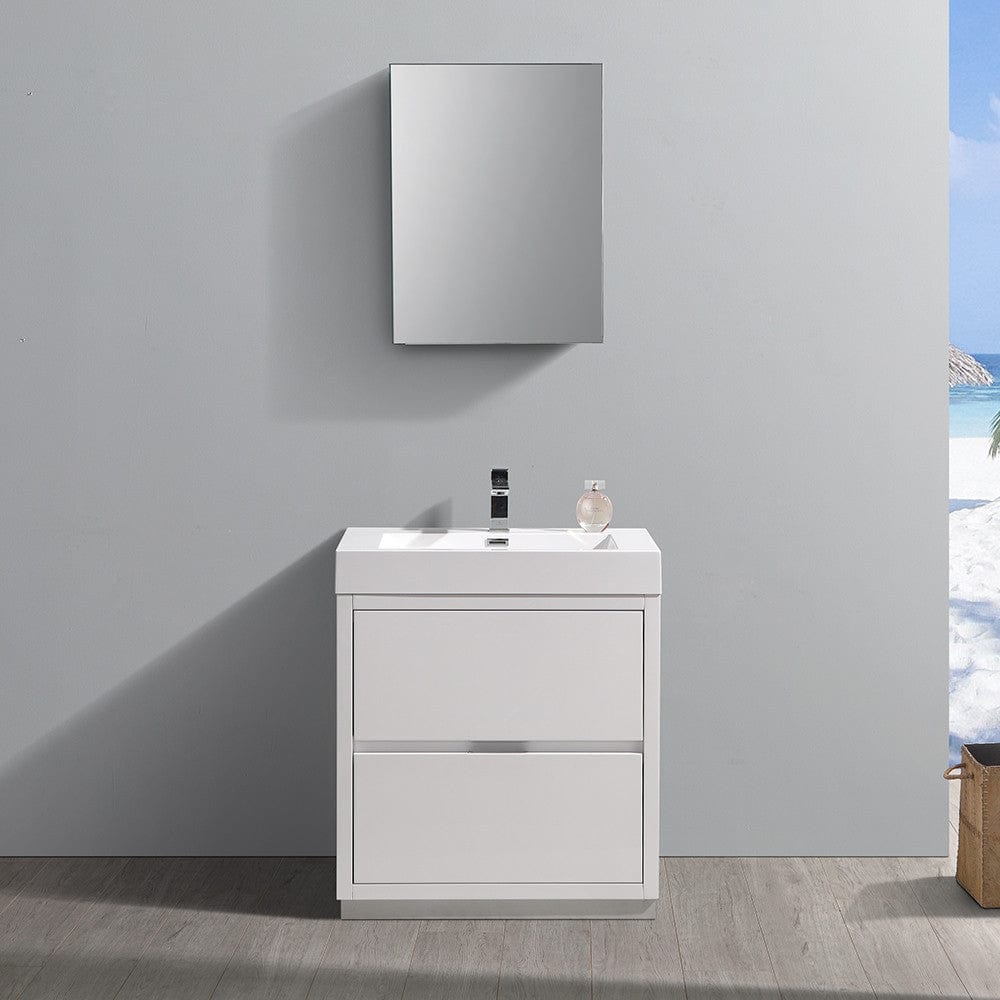 Fresca Valencia 30 Glossy White Free Standing Modern Bathroom Vanity Set  w/ Medicine Cabinet