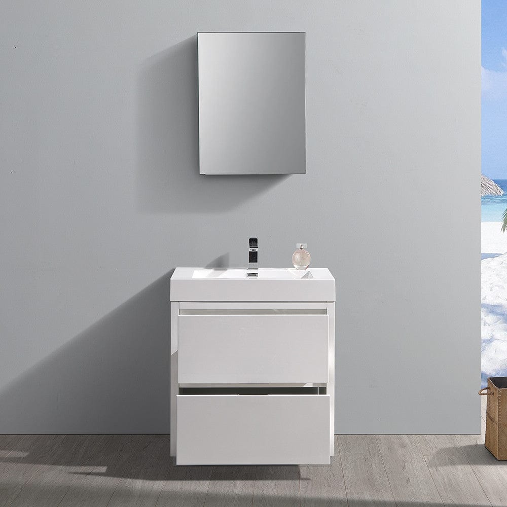 Fresca Valencia 30 Glossy White Free Standing Modern Bathroom Vanity Set  w/ Medicine Cabinet