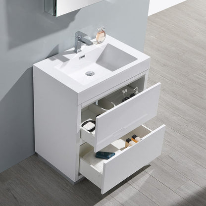 Fresca Valencia 30 Glossy White Free Standing Modern Bathroom Vanity Set  w/ Medicine Cabinet