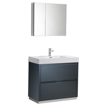 Fresca Valencia 36" Dark Slate Gray Free Standing Modern Bathroom Vanity Set  w/ Medicine Cabinet