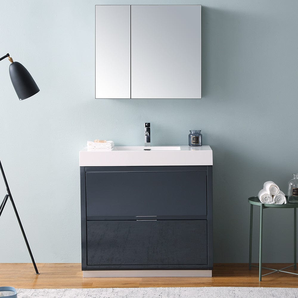 Fresca Valencia 36 Dark Slate Gray Free Standing Modern Bathroom Vanity Set  w/ Medicine Cabinet