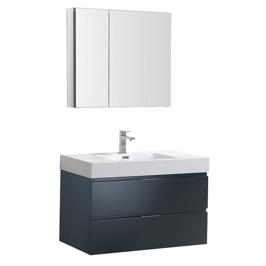 Fresca Valencia 36" Dark Slate Gray Wall Hung Modern Bathroom Vanity Set  w/ Medicine Cabinet