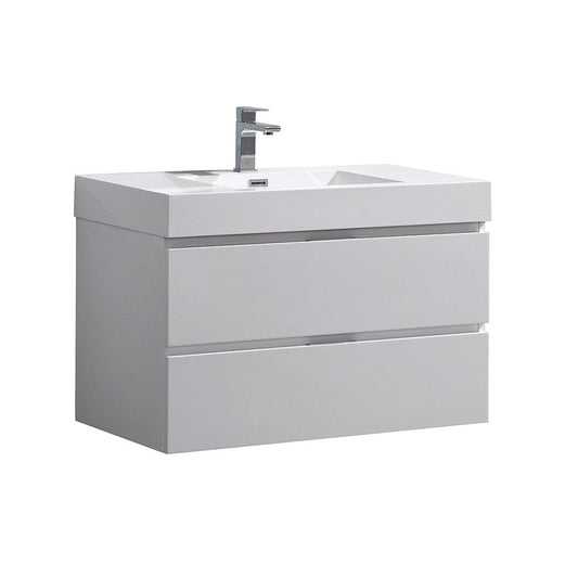 Fresca Valencia 36" Glossy White Wall Hung Modern Bathroom Vanity