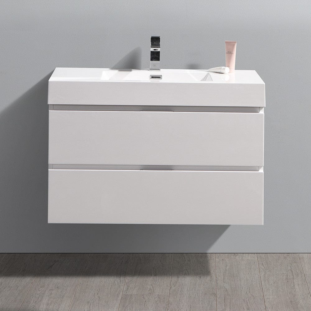 Fresca Valencia 36 Glossy White Wall Hung Modern Bathroom Vanity