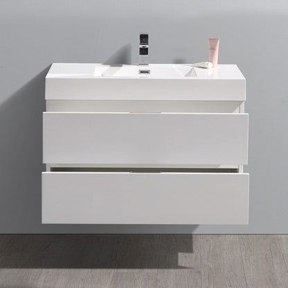 Fresca Valencia 36 Glossy White Wall Hung Modern Bathroom Vanity