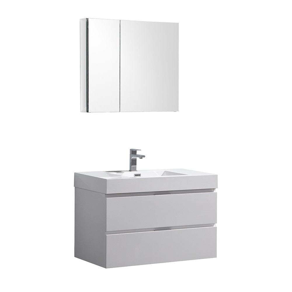 Fresca Valencia 36" Glossy White Wall Hung Modern Bathroom Vanity Set  w/ Medicine Cabinet