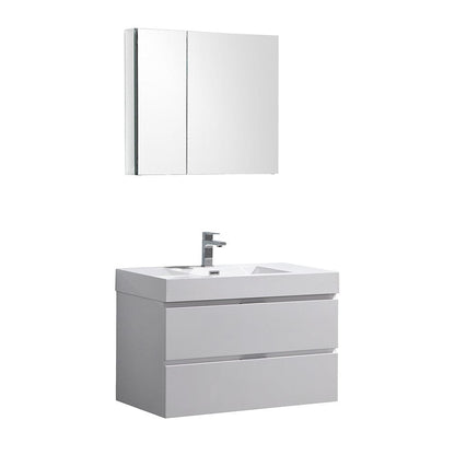 Fresca Valencia 36" Glossy White Wall Hung Modern Bathroom Vanity Set  w/ Medicine Cabinet
