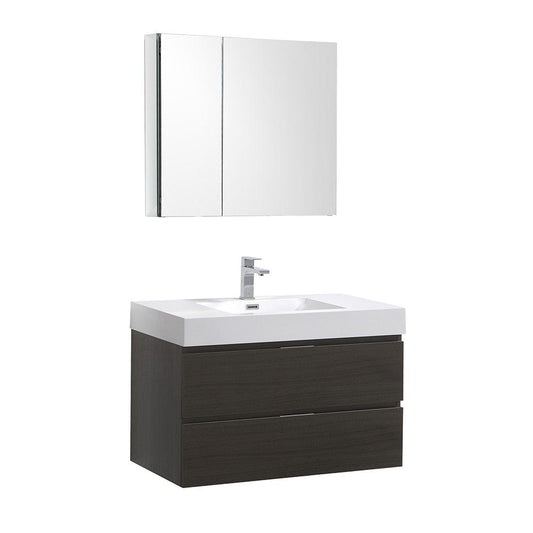 Fresca Valencia 36" Gray Oak Wall Hung Modern Bathroom Vanity Set  w/ Medicine Cabinet