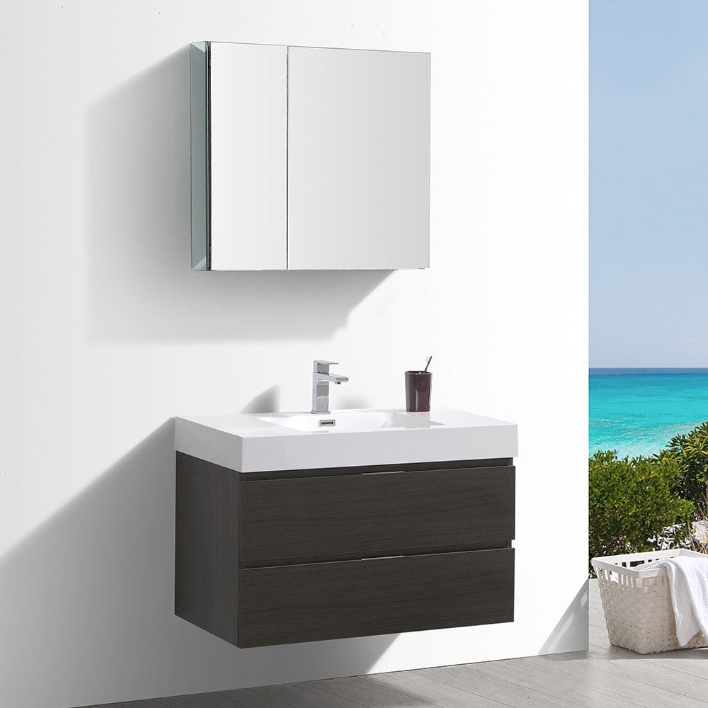 Fresca Valencia 36 Gray Oak Wall Hung Modern Bathroom Vanity Set  w/ Medicine Cabinet
