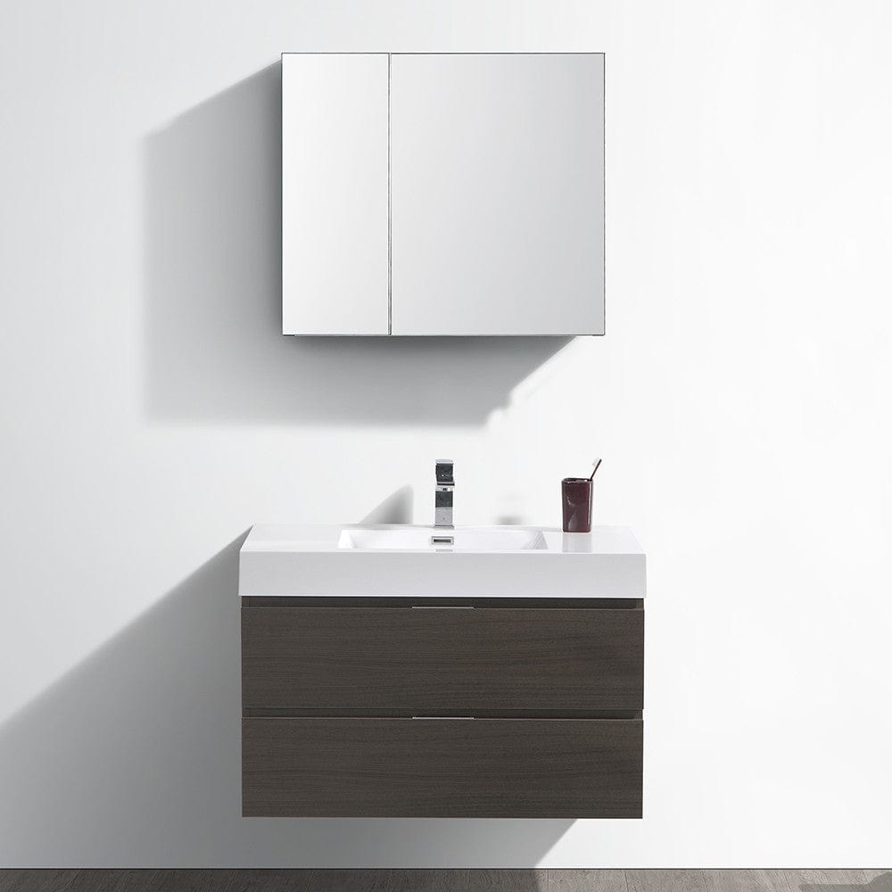 Fresca Valencia 36 Gray Oak Wall Hung Modern Bathroom Vanity Set  w/ Medicine Cabinet