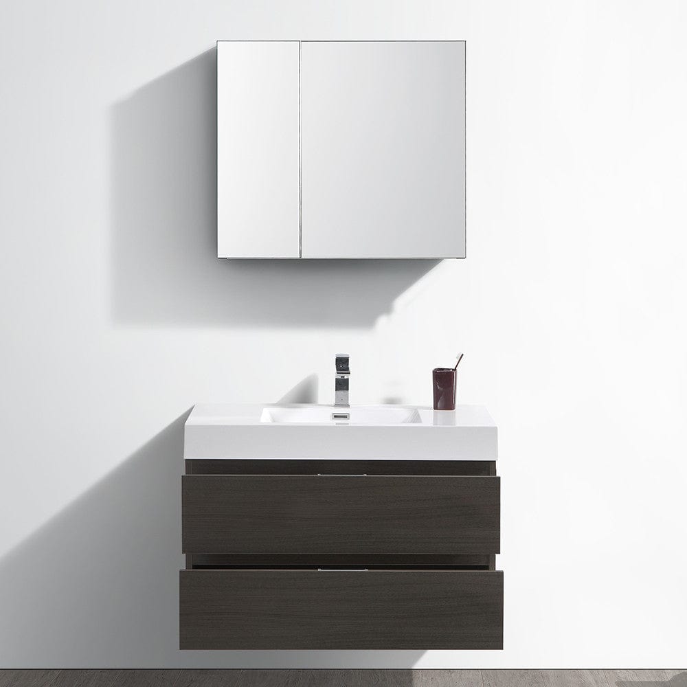 Fresca Valencia 36 Gray Oak Wall Hung Modern Bathroom Vanity Set  w/ Medicine Cabinet