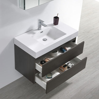 Fresca Valencia 36 Gray Oak Wall Hung Modern Bathroom Vanity Set  w/ Medicine Cabinet