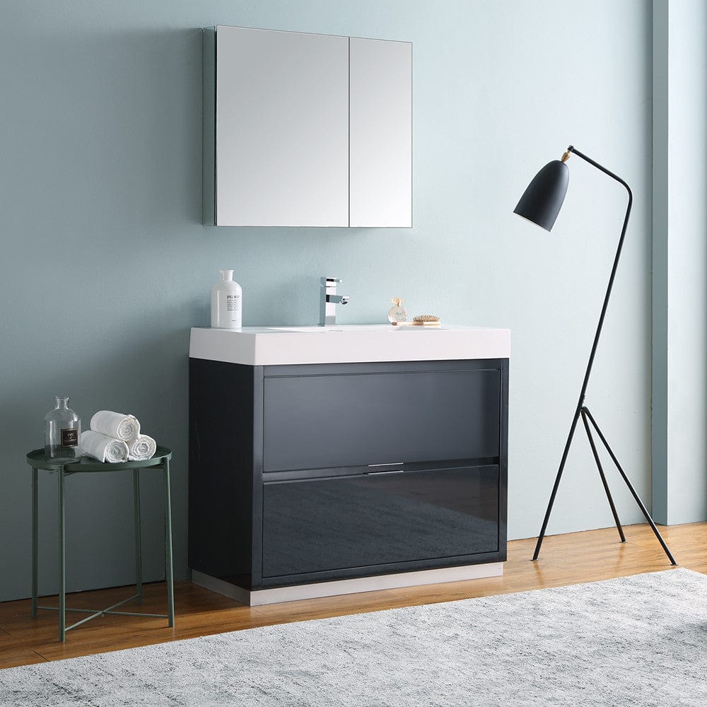 Fresca Valencia 40 Dark Slate Gray Free Standing Modern Bathroom Vanity Set  w/ Medicine Cabinet