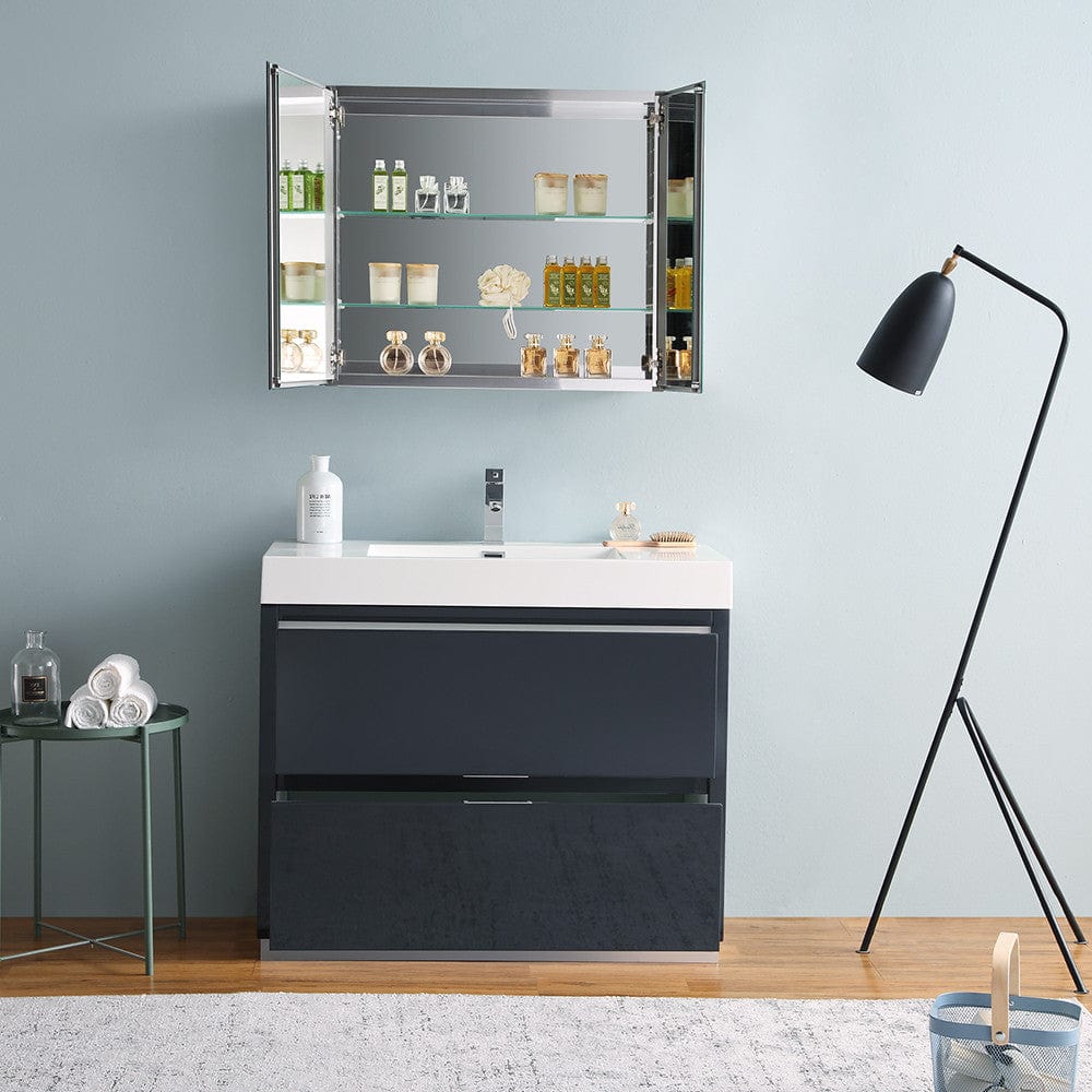 Fresca Valencia 40 Dark Slate Gray Free Standing Modern Bathroom Vanity Set  w/ Medicine Cabinet