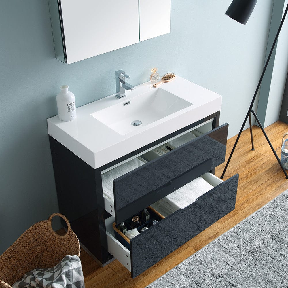 Fresca Valencia 40 Dark Slate Gray Free Standing Modern Bathroom Vanity Set  w/ Medicine Cabinet