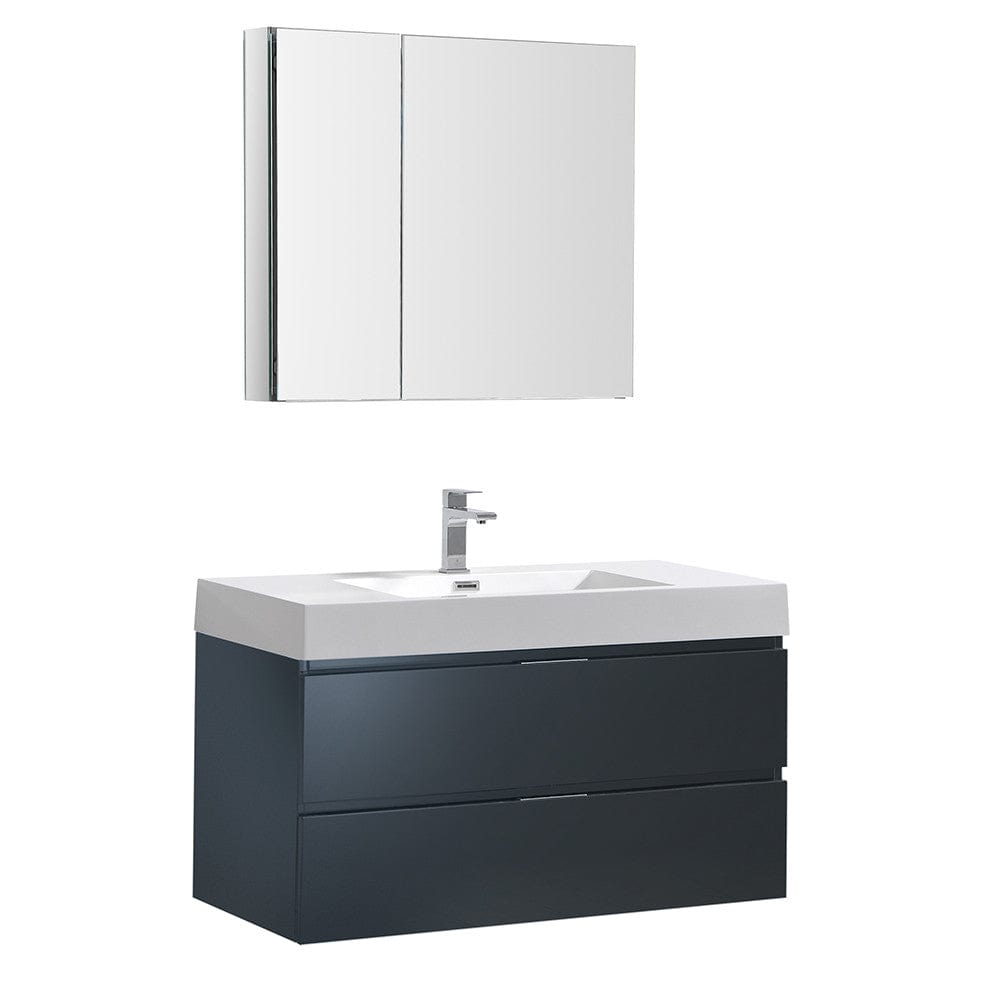 Fresca Valencia 42" Dark Slate Gray Wall Hung Modern Bathroom Vanity Set  w/ Medicine Cabinet