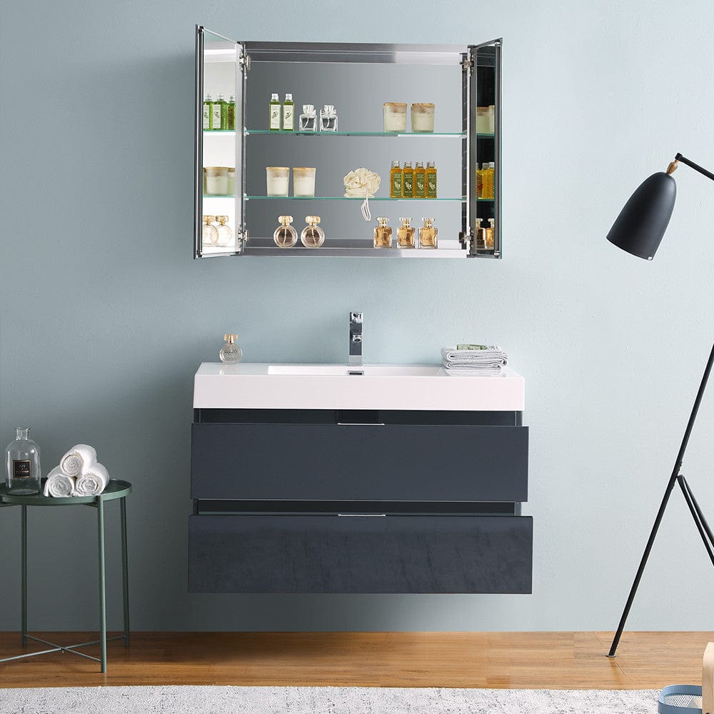 Fresca Valencia 40 Dark Slate Gray Wall Hung Modern Bathroom Vanity Set  w/ Medicine Cabinet