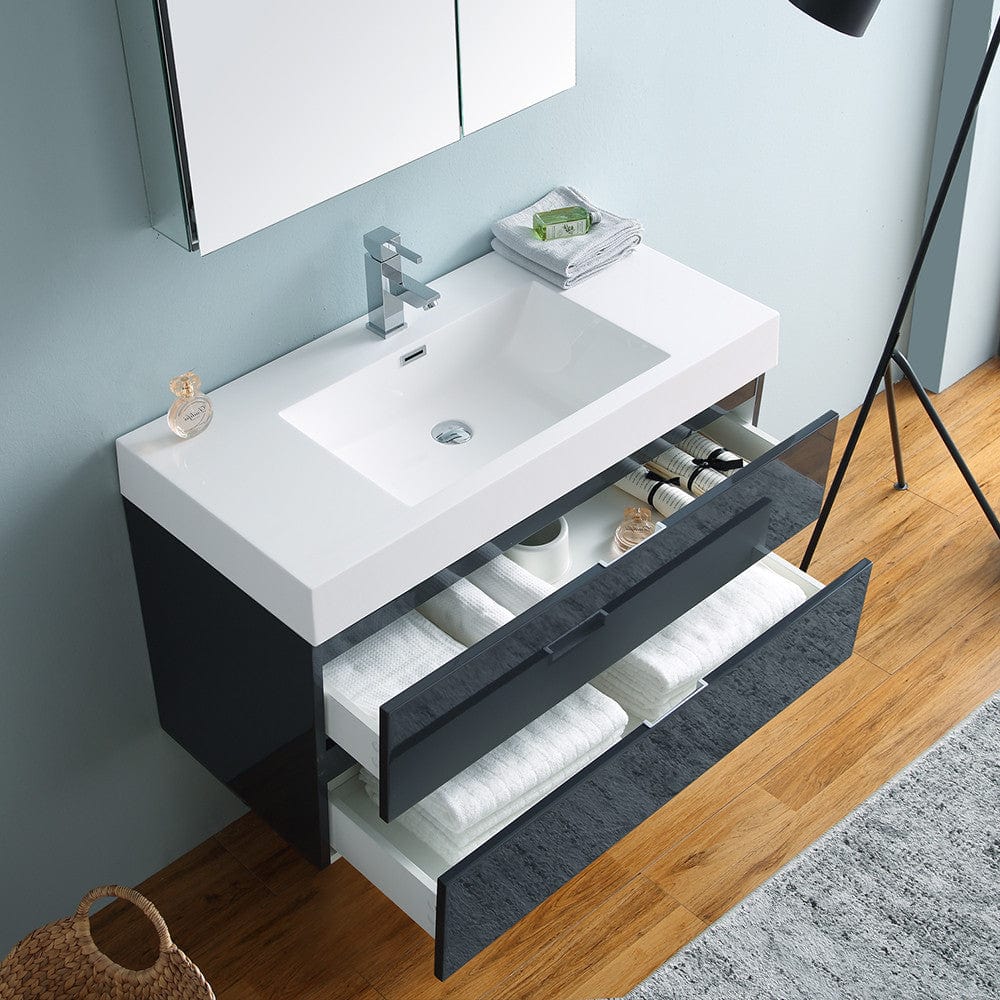 Fresca Valencia 40 Dark Slate Gray Wall Hung Modern Bathroom Vanity Set  w/ Medicine Cabinet