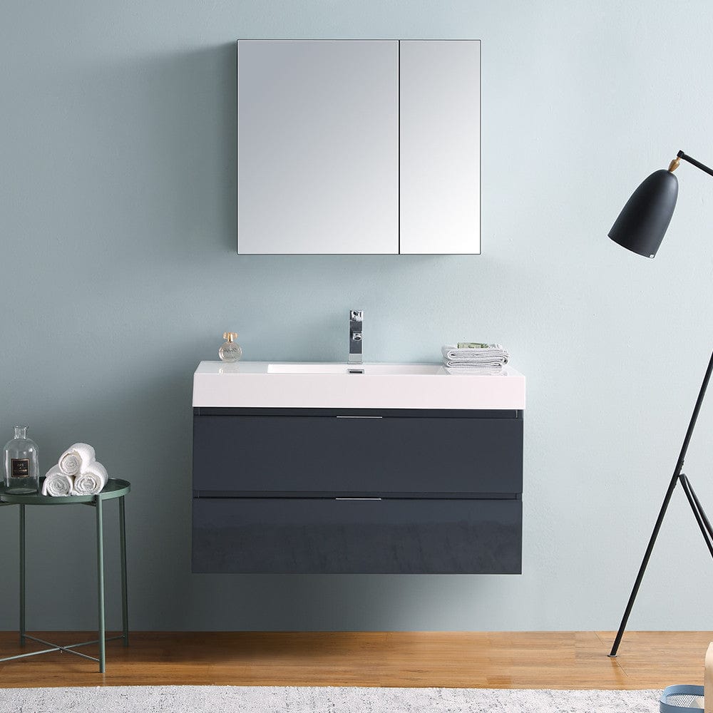 Fresca Valencia 40 Dark Slate Gray Wall Hung Modern Bathroom Vanity Set  w/ Medicine Cabinet