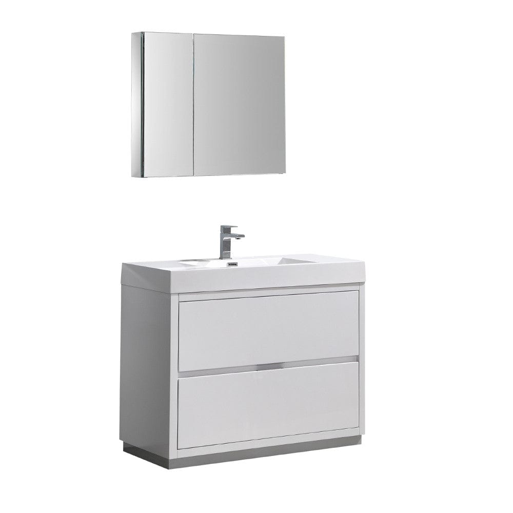 Fresca Valencia 42" Glossy White Free Standing Modern Bathroom Vanity Set  w/ Medicine Cabinet
