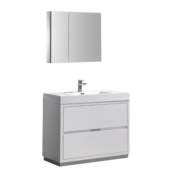 Fresca Valencia 42 Glossy White Free Standing Modern Bathroom Vanity Set  w/ Medicine Cabinet