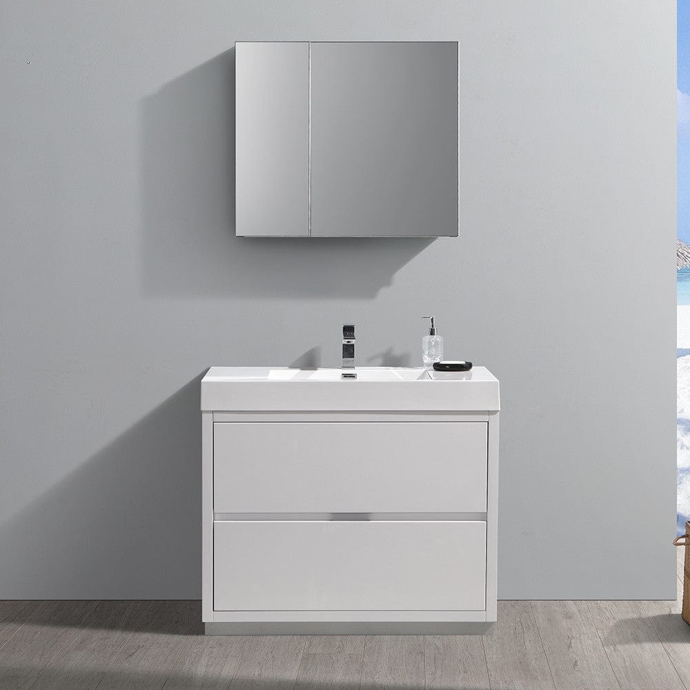 Fresca Valencia 40 Glossy White Free Standing Modern Bathroom Vanity Set  w/ Medicine Cabinet