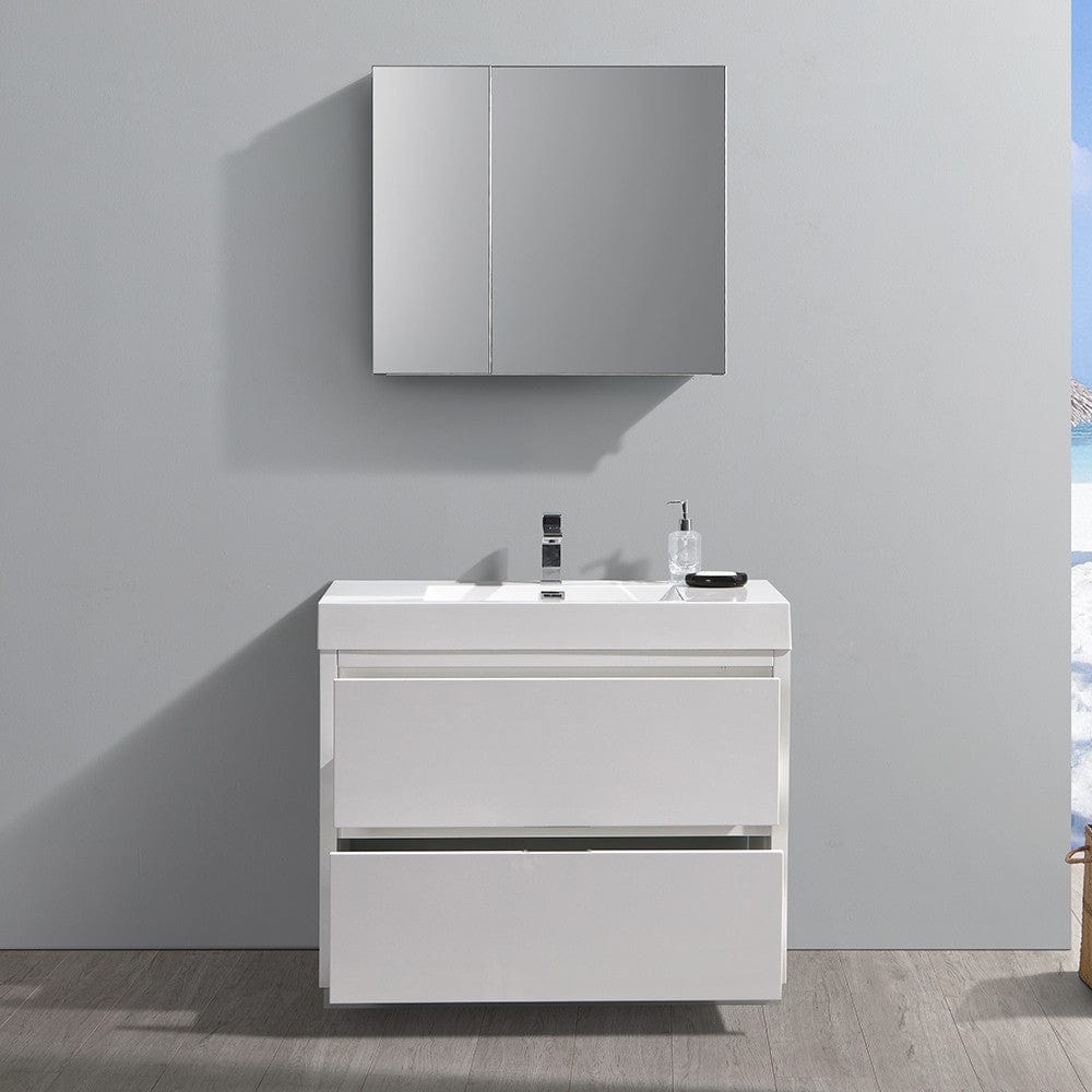 Fresca Valencia 40 Glossy White Free Standing Modern Bathroom Vanity Set  w/ Medicine Cabinet