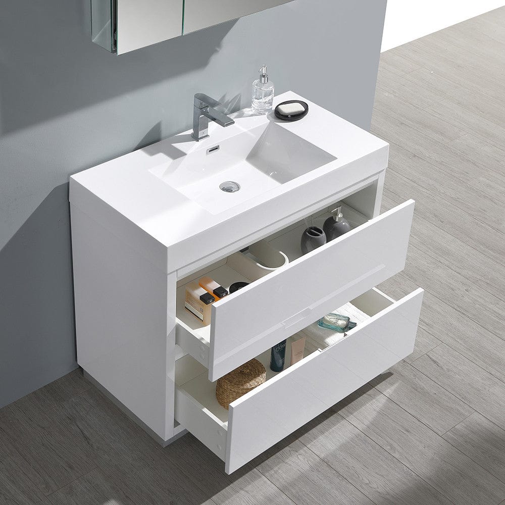 Fresca Valencia 40 Glossy White Free Standing Modern Bathroom Vanity Set  w/ Medicine Cabinet