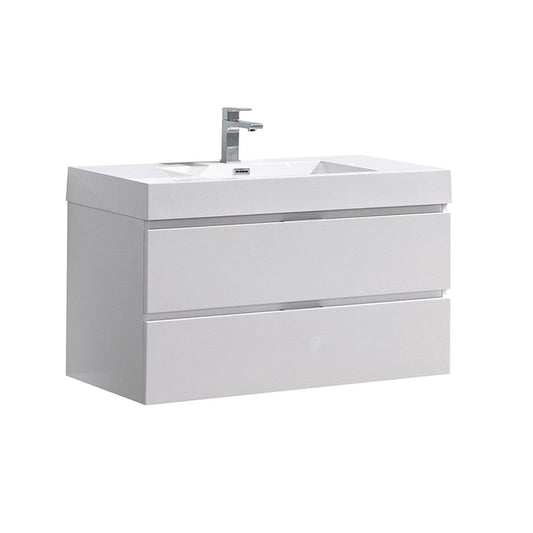 Fresca Valencia 42" Glossy White Wall Hung Modern Bathroom Vanity