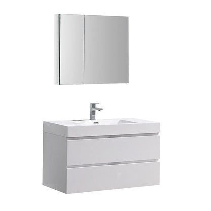 Fresca Valencia 42" Glossy White Wall Hung Modern Bathroom Vanity Set  w/ Medicine Cabinet