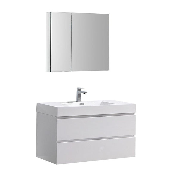 Fresca Valencia 42 Glossy White Wall Hung Modern Bathroom Vanity Set  w/ Medicine Cabinet