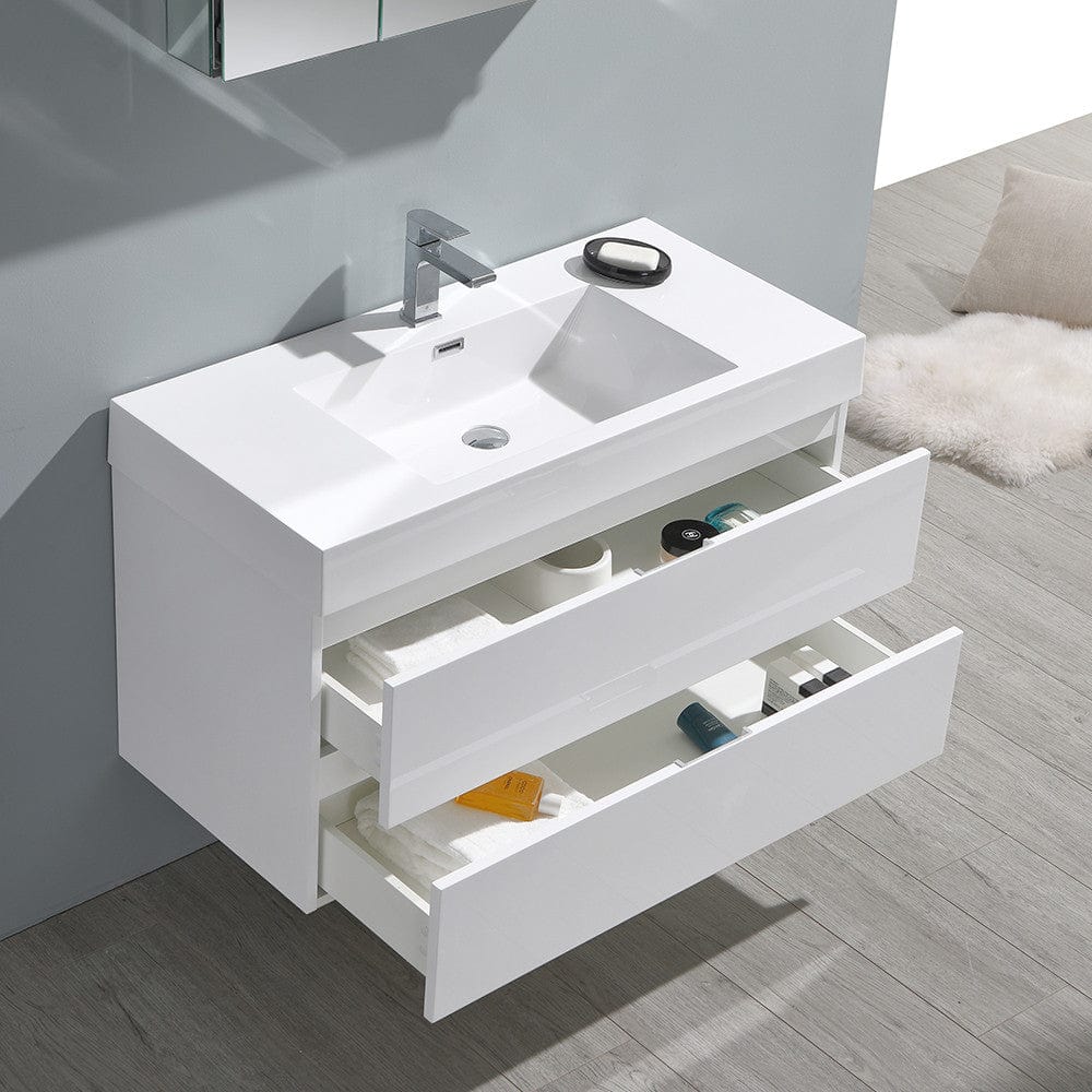 Fresca Valencia 40 Glossy White Wall Hung Modern Bathroom Vanity Set  w/ Medicine Cabinet