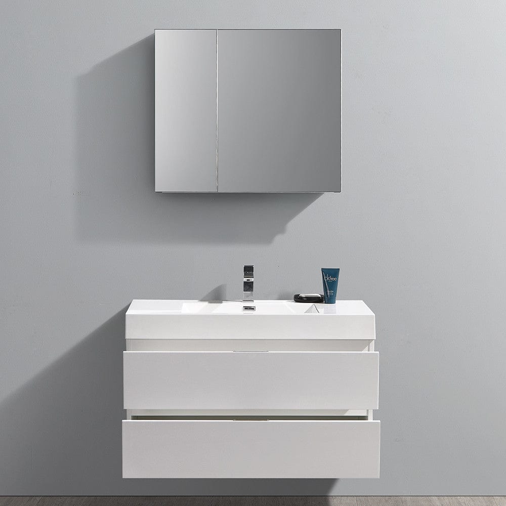 Fresca Valencia 40 Glossy White Wall Hung Modern Bathroom Vanity Set  w/ Medicine Cabinet