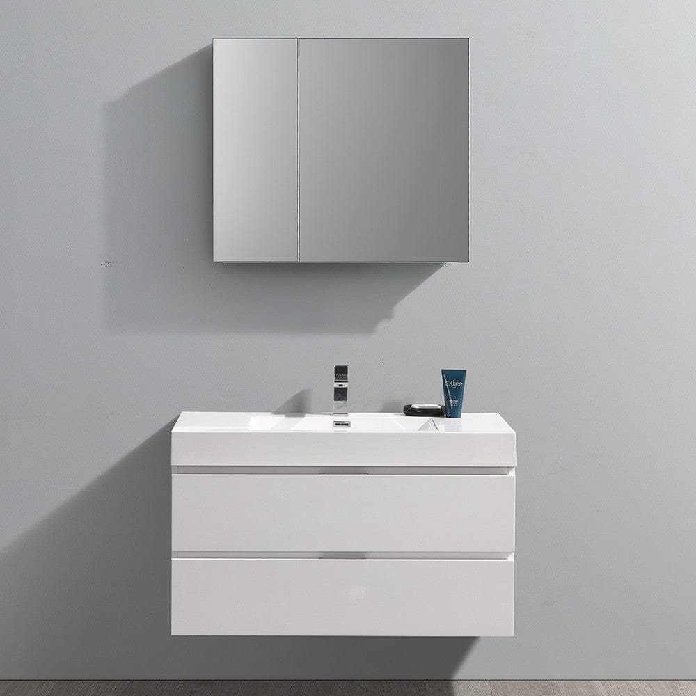 Fresca Valencia 40 Glossy White Wall Hung Modern Bathroom Vanity Set  w/ Medicine Cabinet