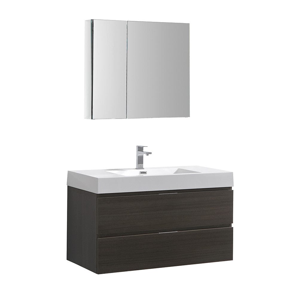 Fresca Valencia 42" Gray Oak Wall Hung Modern Bathroom Vanity Set  w/ Medicine Cabinet