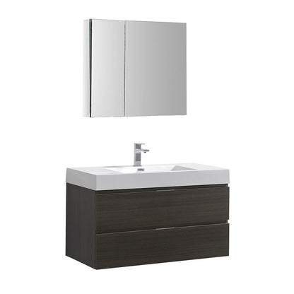 Fresca Valencia 42" Gray Oak Wall Hung Modern Bathroom Vanity Set  w/ Medicine Cabinet