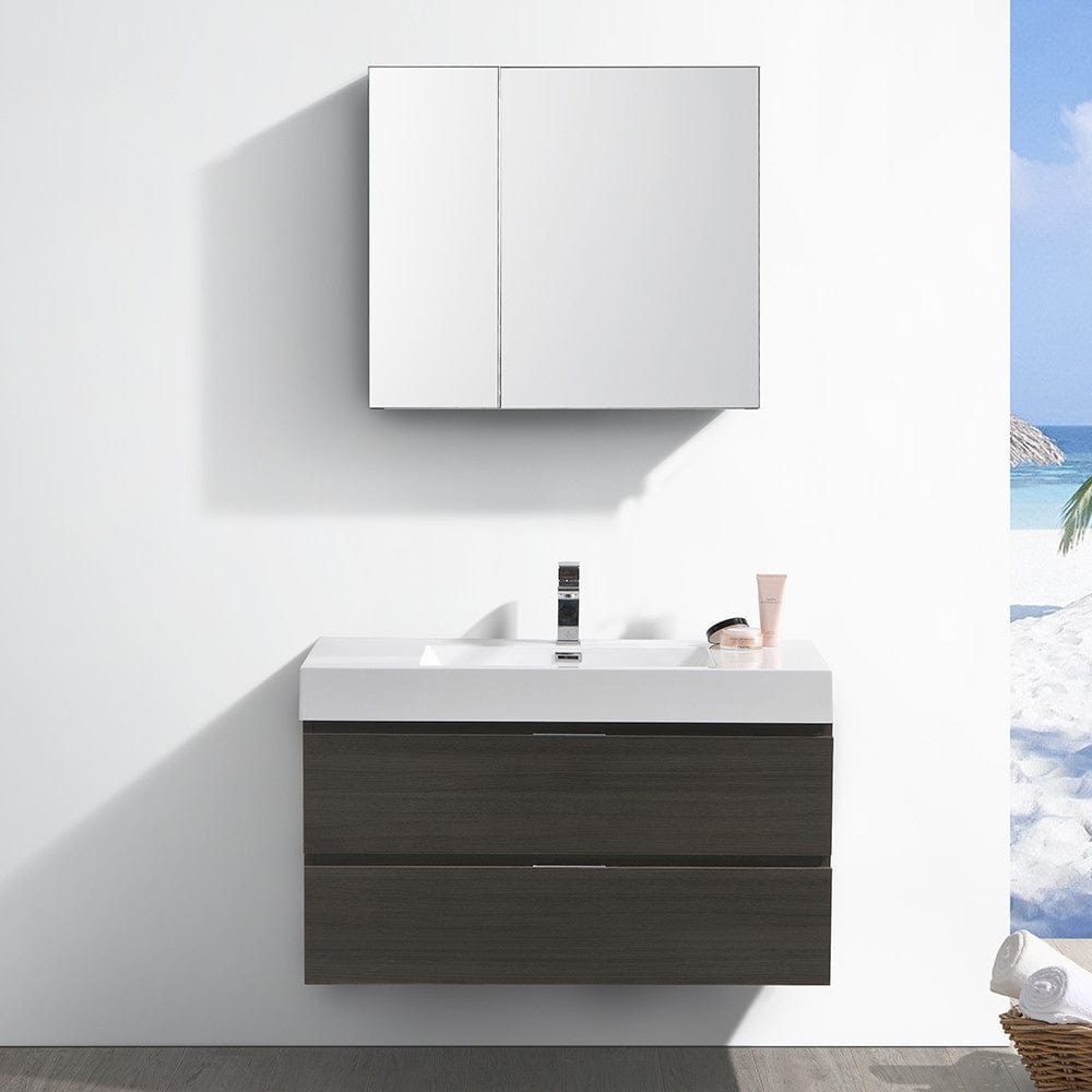 Fresca Valencia 40 Gray Oak Wall Hung Modern Bathroom Vanity Set w/ Medicine Cabinet